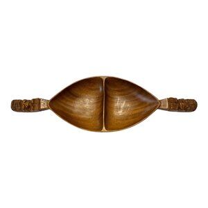 Vintage Emesco Hand Carved Wooden Tiki Double Bowl Hawaii 22 Inch